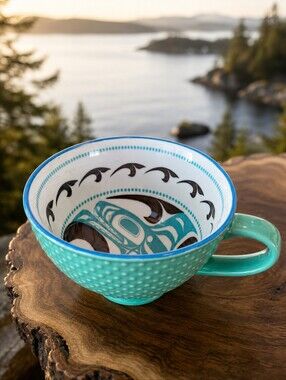 Native Northwest Trevor Angus Orca Art Mug Turquoise Porcelain 12 oz Canada